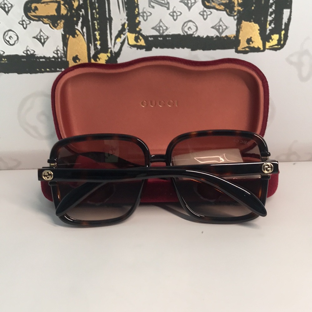 New Authentic Gucci Tortoise Square Sunglasses GG1066S 002 - Picture 14 of 14
